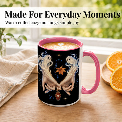 #pl[15oz|Pink] Ghost Hands Coffee Mug, Autumn Spirit Mug, Ceramic Cup