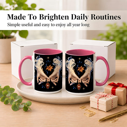 #pl[15oz|Pink] Ghost Hands Coffee Mug, Autumn Spirit Mug, Ceramic Cup