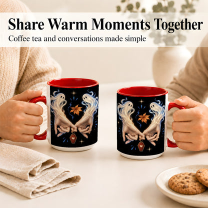 #pl[15oz|Red] Ghost Hands Coffee Mug, Autumn Spirit Mug, Ceramic Cup