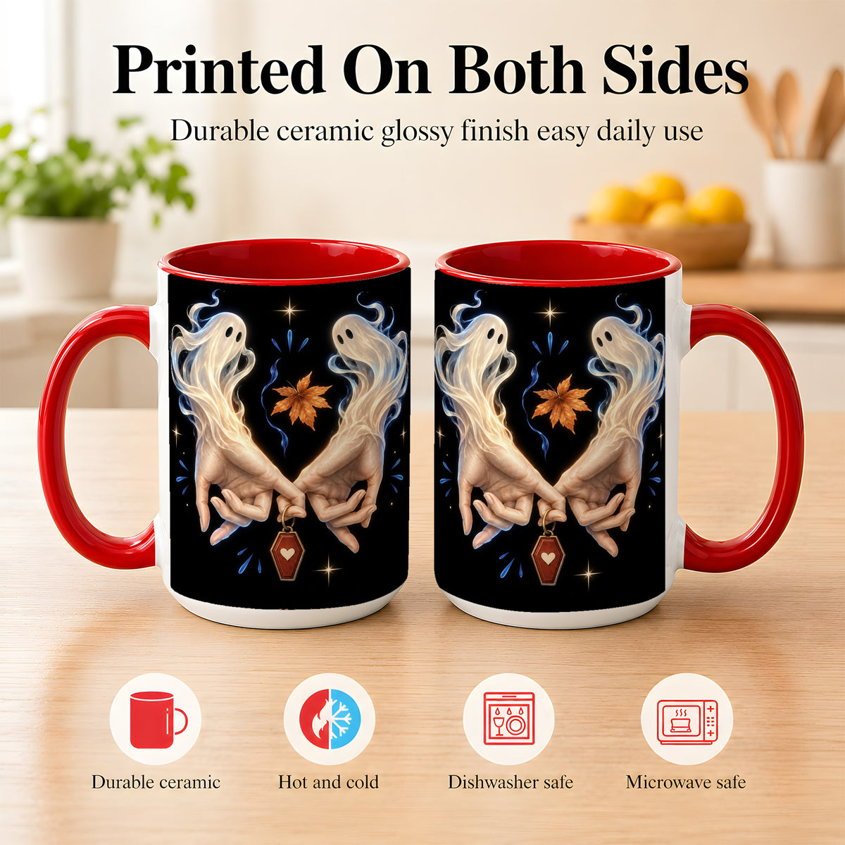 #pl[15oz|Red] Ghost Hands Coffee Mug, Autumn Spirit Mug, Ceramic Cup