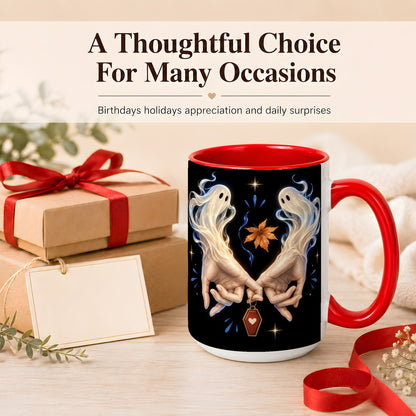 #pl[15oz|Red] Ghost Hands Coffee Mug, Autumn Spirit Mug, Ceramic Cup