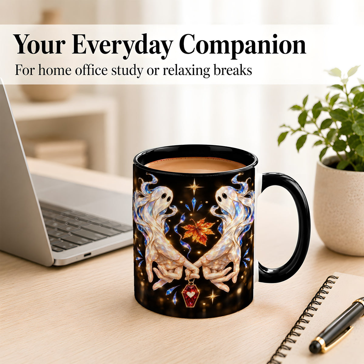 #pl[11oz|Black] Crystal Ghost Coffee Mug, Spooky Spirit Mug, Ceramic Cup