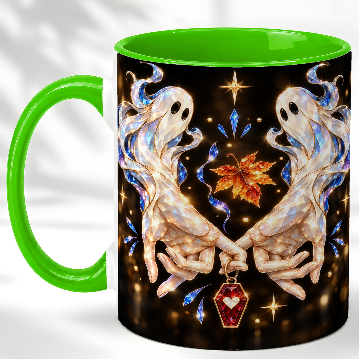 #pl[11oz|Green] Crystal Ghost Coffee Mug, Spooky Spirit Mug, Ceramic Cup