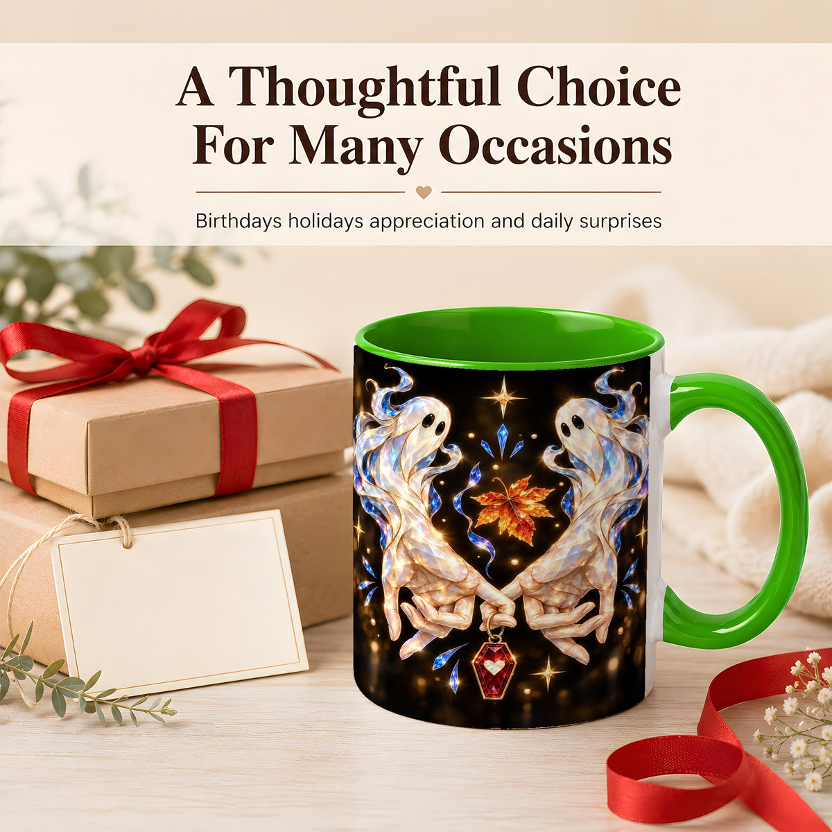 #pl[11oz|Green] Crystal Ghost Coffee Mug, Spooky Spirit Mug, Ceramic Cup