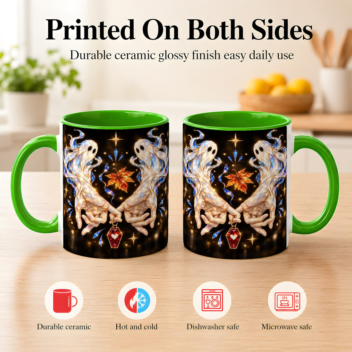 #pl[11oz|Green] Crystal Ghost Coffee Mug, Spooky Spirit Mug, Ceramic Cup