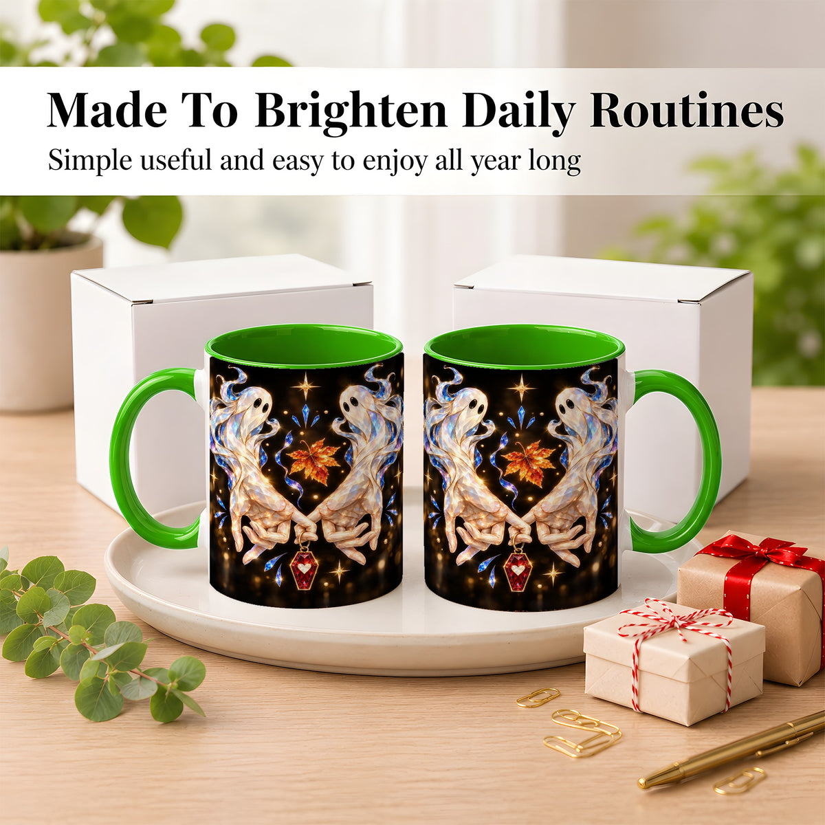 #pl[11oz|Green] Crystal Ghost Coffee Mug, Spooky Spirit Mug, Ceramic Cup