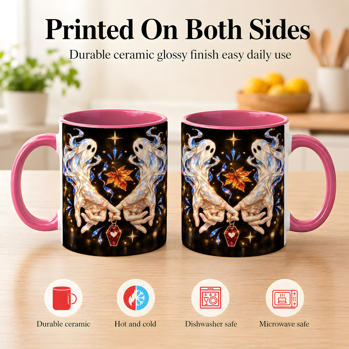 #pl[11oz|Pink] Crystal Ghost Coffee Mug, Spooky Spirit Mug, Ceramic Cup