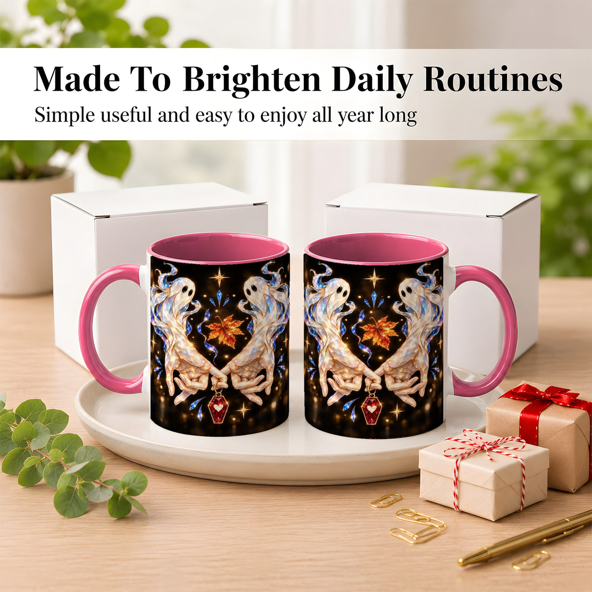 #pl[11oz|Pink] Crystal Ghost Coffee Mug, Spooky Spirit Mug, Ceramic Cup