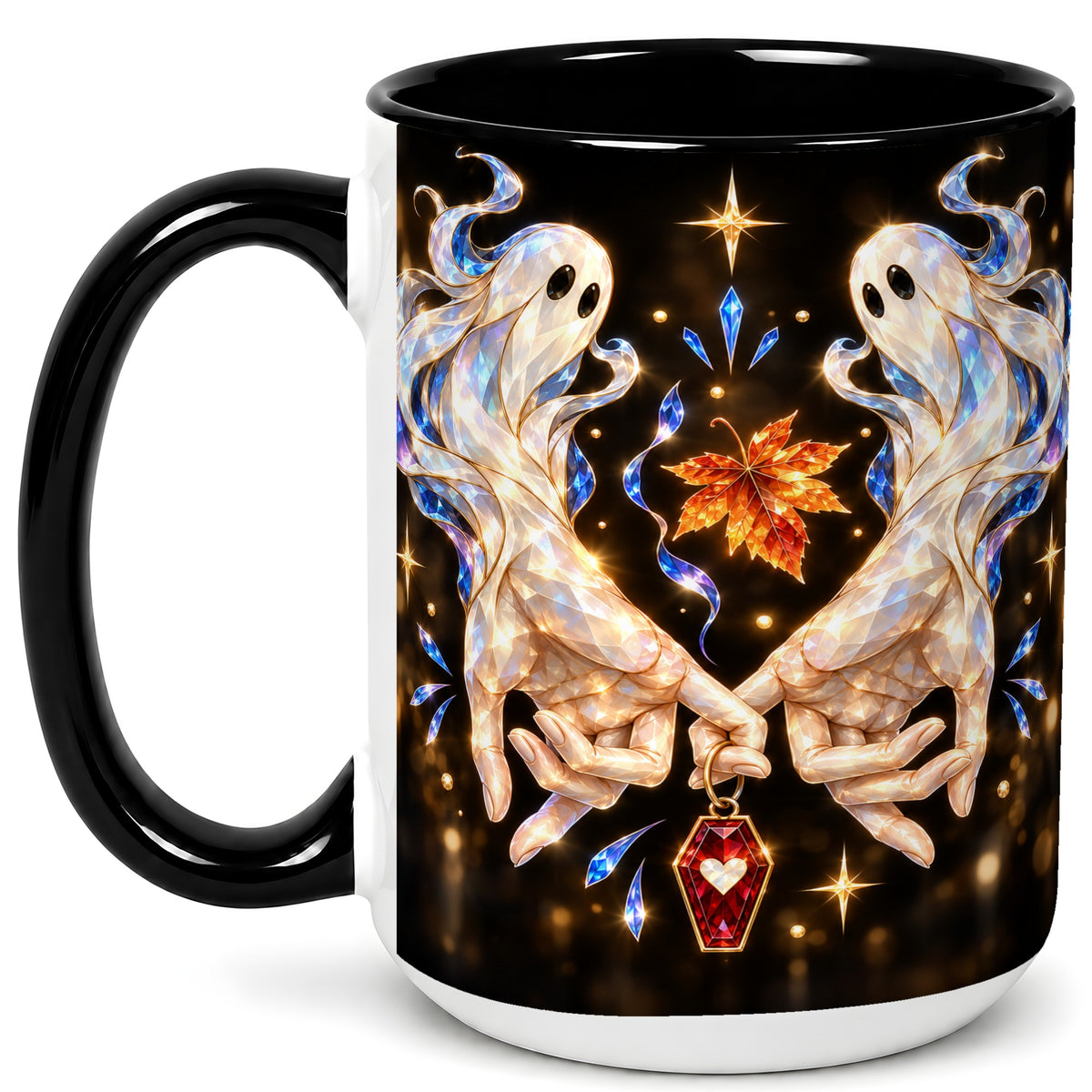 #pl[15oz|Black] Crystal Ghost Coffee Mug, Spooky Spirit Mug, Ceramic Cup