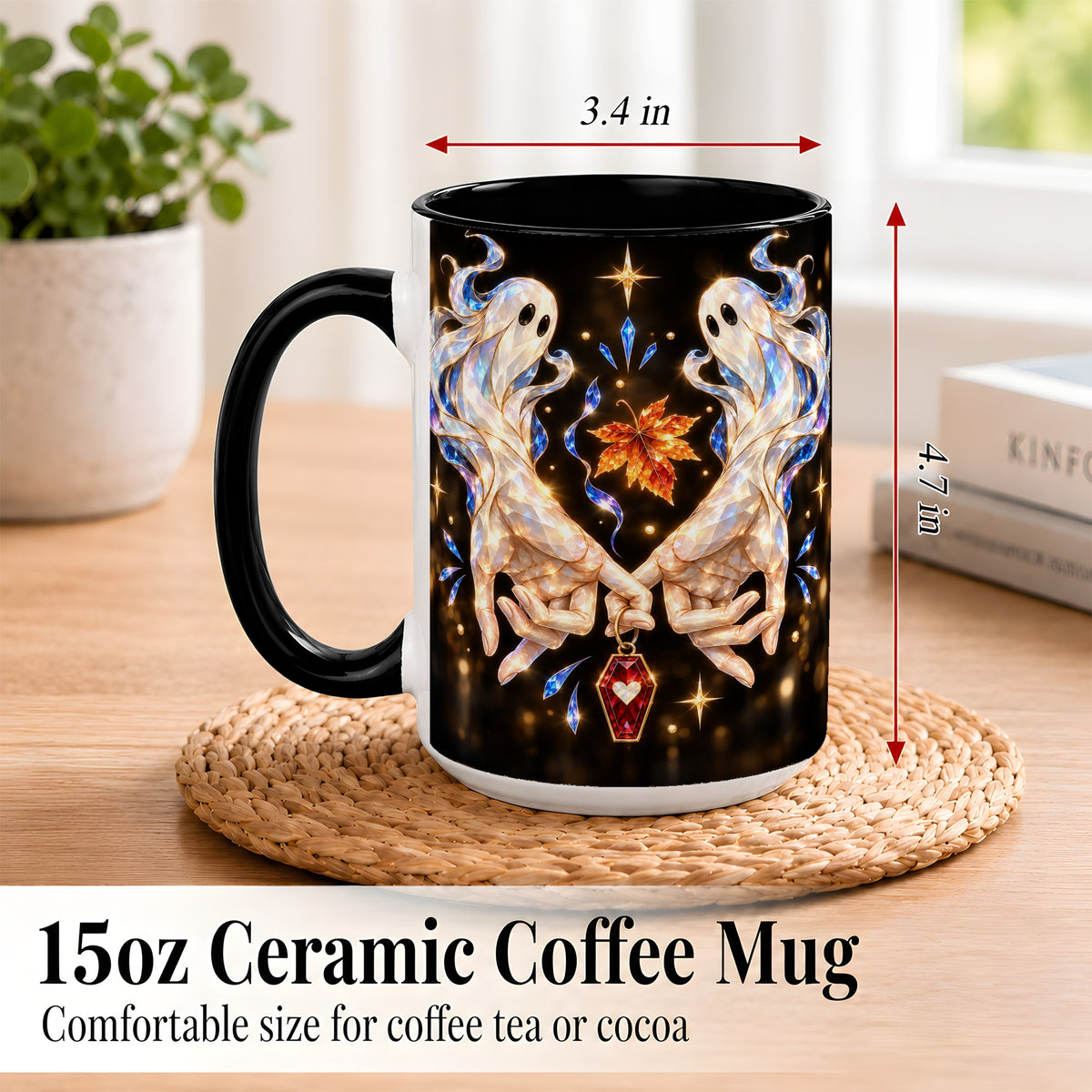#pl[15oz|Black] Crystal Ghost Coffee Mug, Spooky Spirit Mug, Ceramic Cup