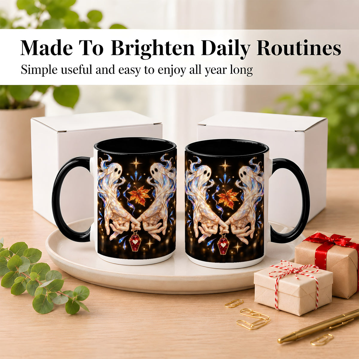 #pl[15oz|Black] Crystal Ghost Coffee Mug, Spooky Spirit Mug, Ceramic Cup