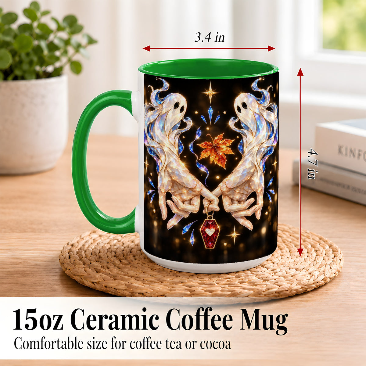 #pl[15oz|Green] Crystal Ghost Coffee Mug, Spooky Spirit Mug, Ceramic Cup