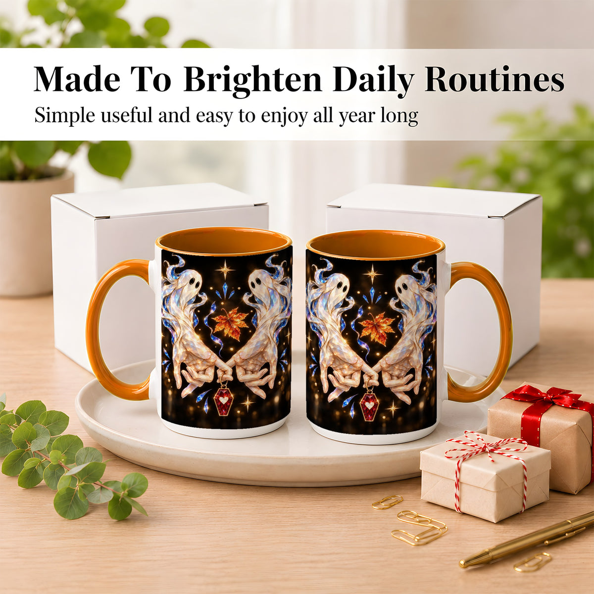 #pl[15oz|Orange] Crystal Ghost Coffee Mug, Spooky Spirit Mug, Ceramic Cup