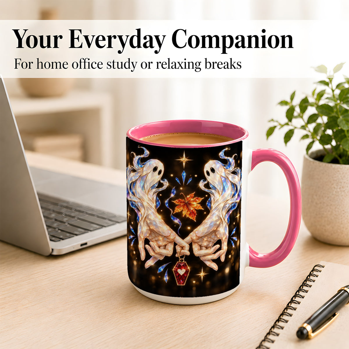 #pl[15oz|Pink] Crystal Ghost Coffee Mug, Spooky Spirit Mug, Ceramic Cup