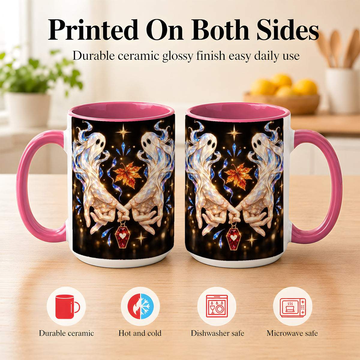 #pl[15oz|Pink] Crystal Ghost Coffee Mug, Spooky Spirit Mug, Ceramic Cup