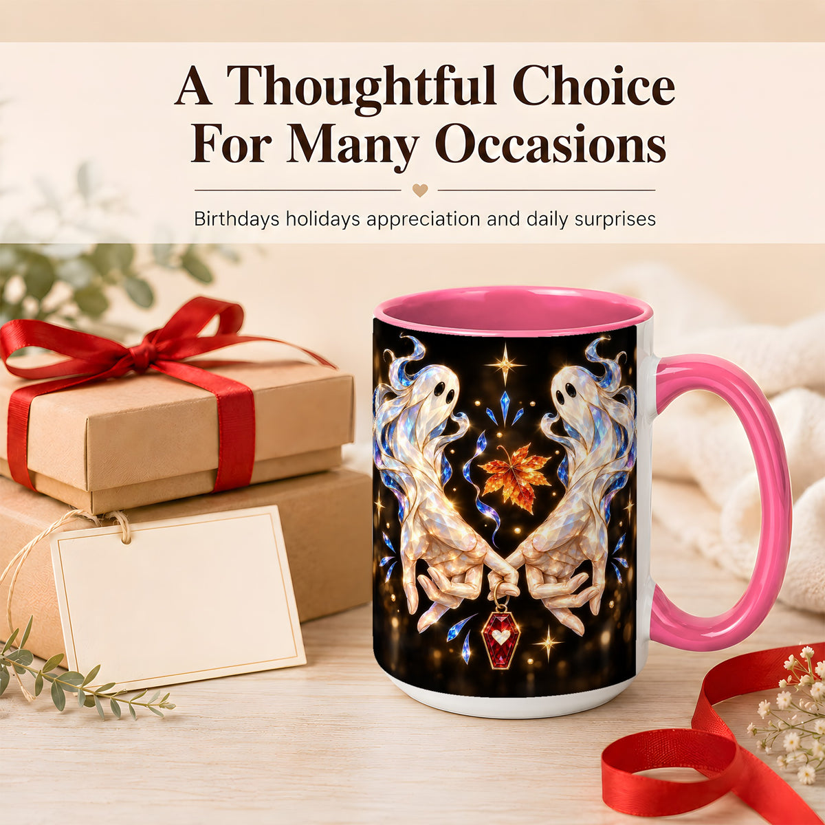 #pl[15oz|Pink] Crystal Ghost Coffee Mug, Spooky Spirit Mug, Ceramic Cup