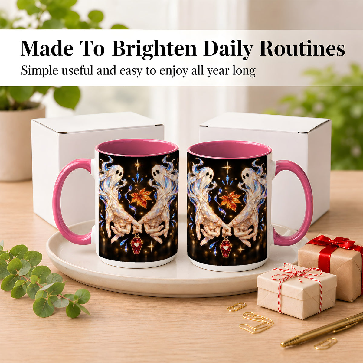 #pl[15oz|Pink] Crystal Ghost Coffee Mug, Spooky Spirit Mug, Ceramic Cup