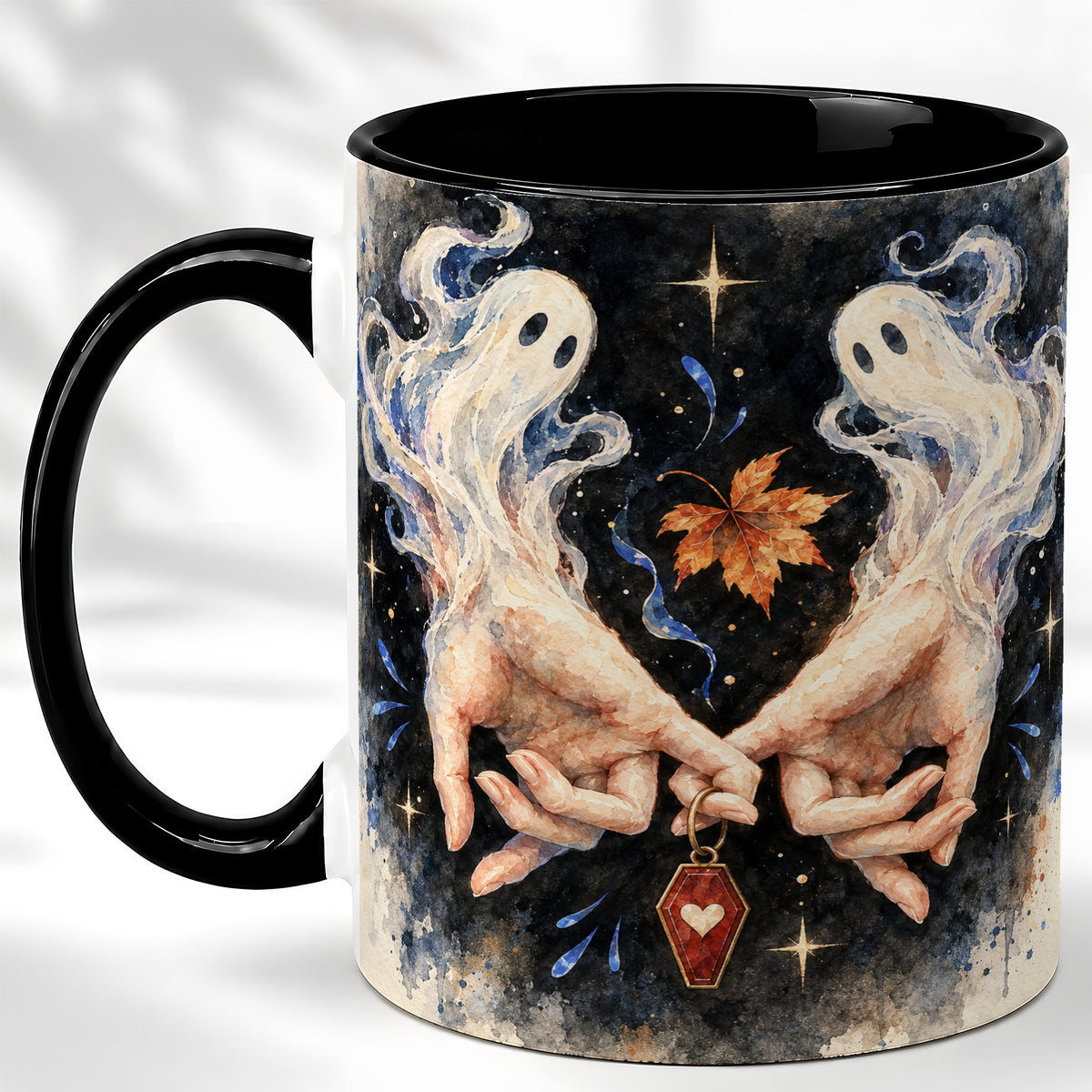 #pl[11oz|Black] Watercolor Ghost Coffee Mug, Autumn Spirit Mug, Ceramic Cup