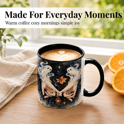 #pl[11oz|Black] Watercolor Ghost Coffee Mug, Autumn Spirit Mug, Ceramic Cup