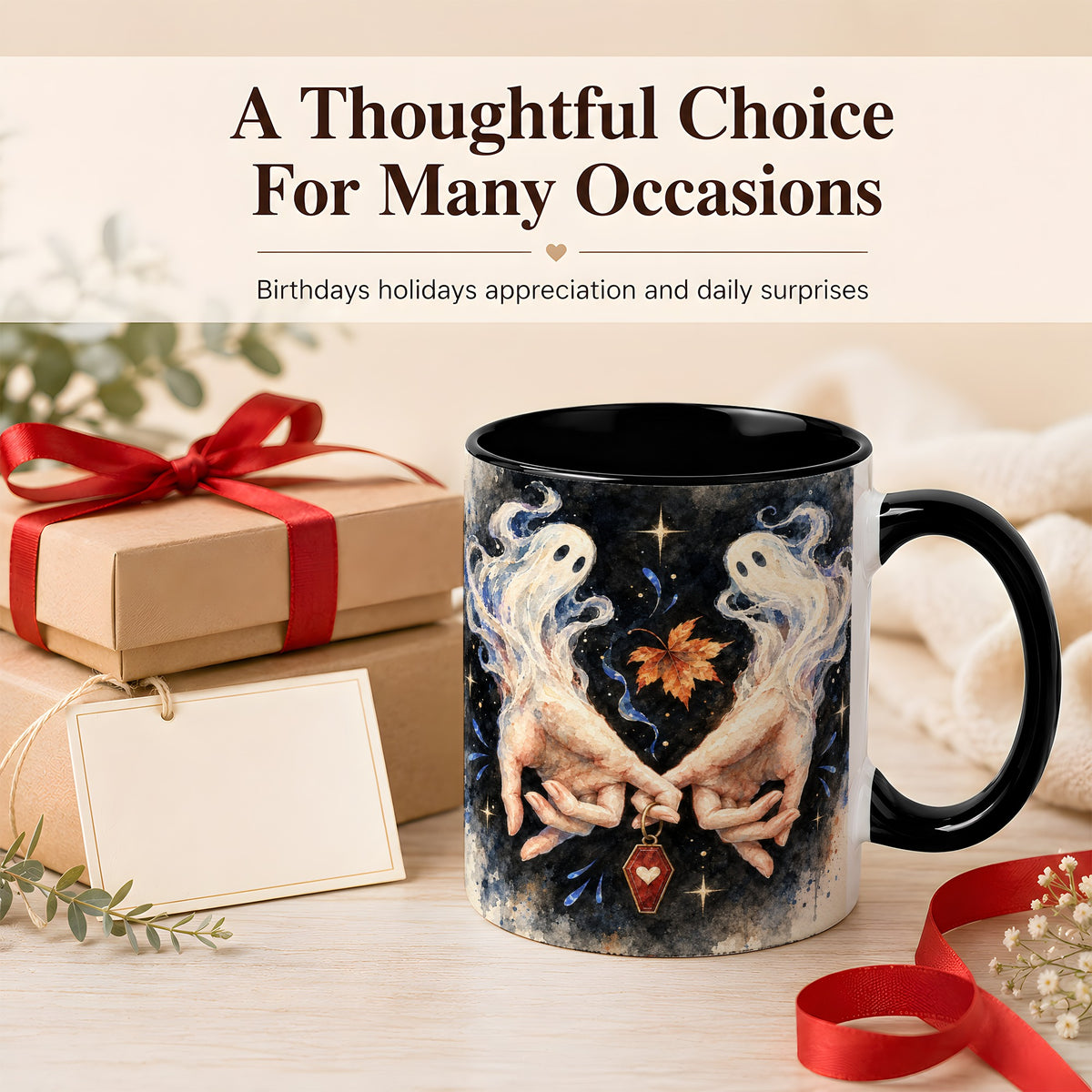 #pl[11oz|Black] Watercolor Ghost Coffee Mug, Autumn Spirit Mug, Ceramic Cup
