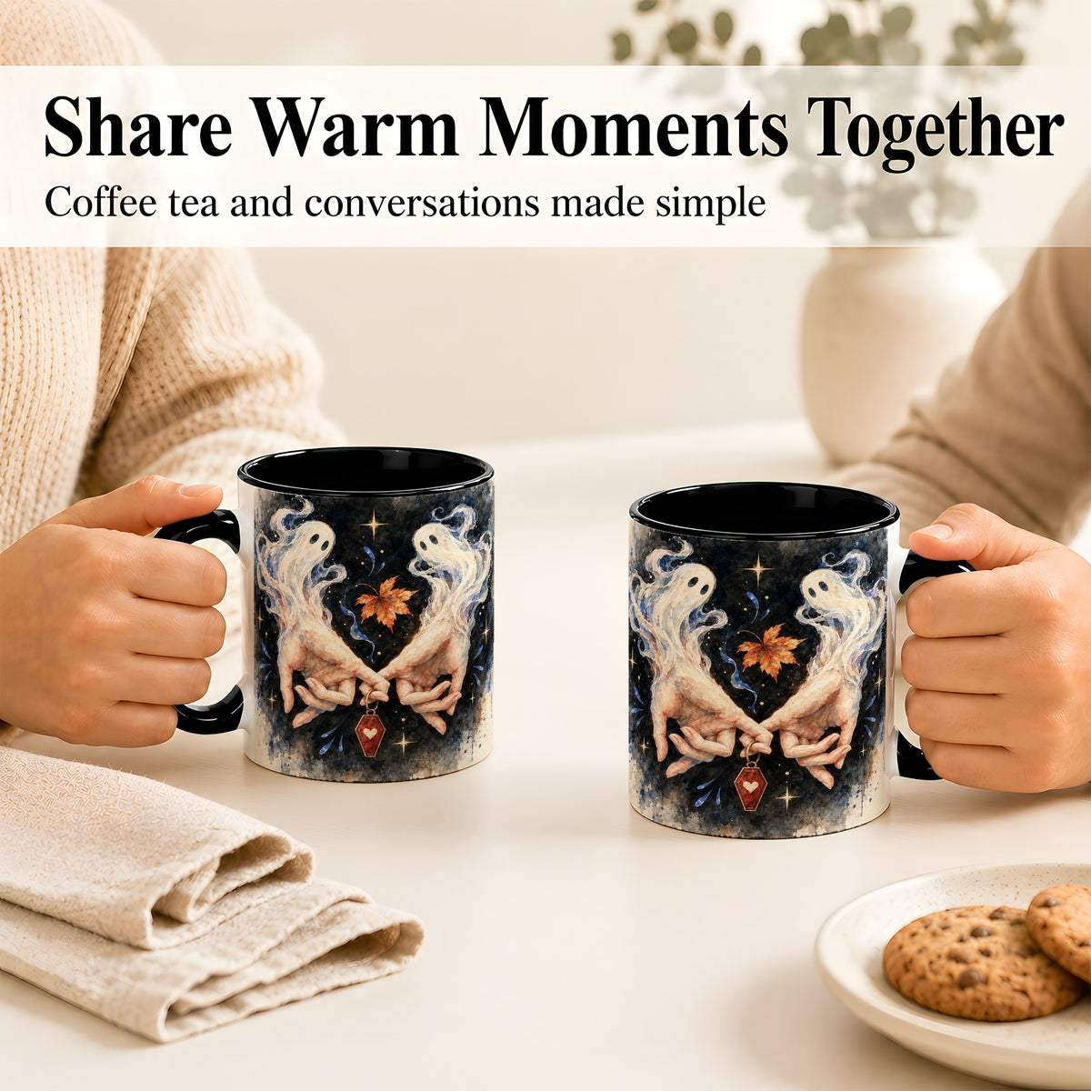 #pl[11oz|Black] Watercolor Ghost Coffee Mug, Autumn Spirit Mug, Ceramic Cup