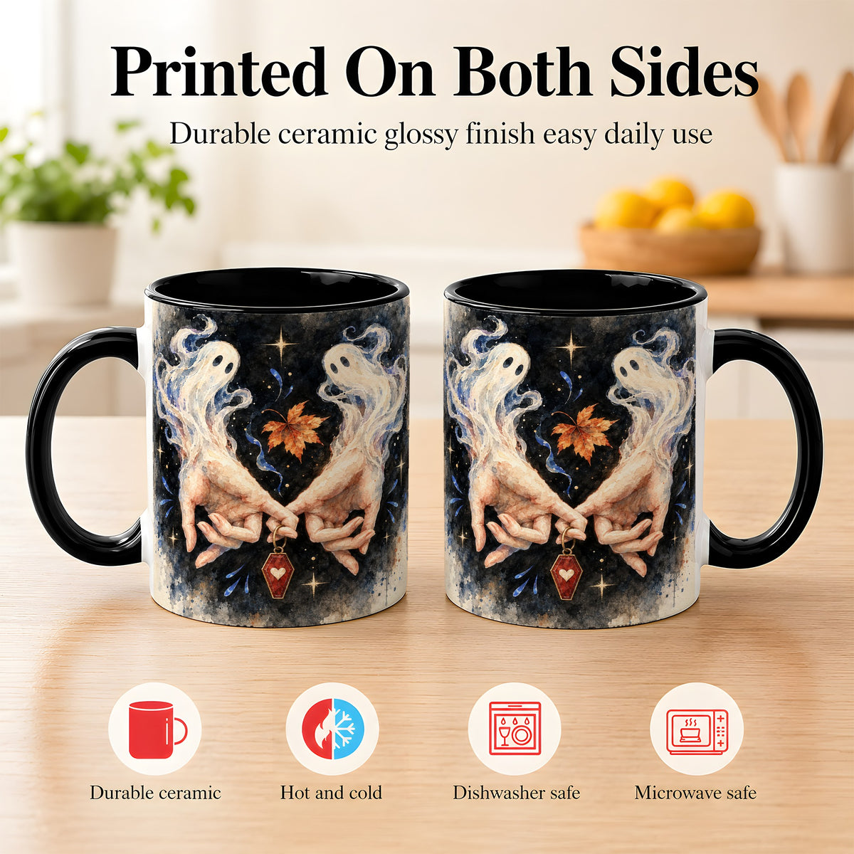 #pl[11oz|Black] Watercolor Ghost Coffee Mug, Autumn Spirit Mug, Ceramic Cup
