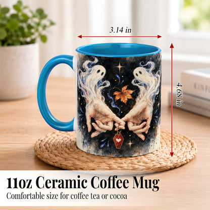 #pl[11oz|Blue] Watercolor Ghost Coffee Mug, Autumn Spirit Mug, Ceramic Cup