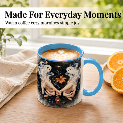 #pl[11oz|Blue] Watercolor Ghost Coffee Mug, Autumn Spirit Mug, Ceramic Cup