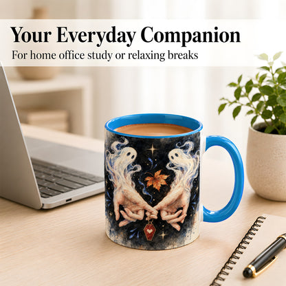 #pl[11oz|Blue] Watercolor Ghost Coffee Mug, Autumn Spirit Mug, Ceramic Cup
