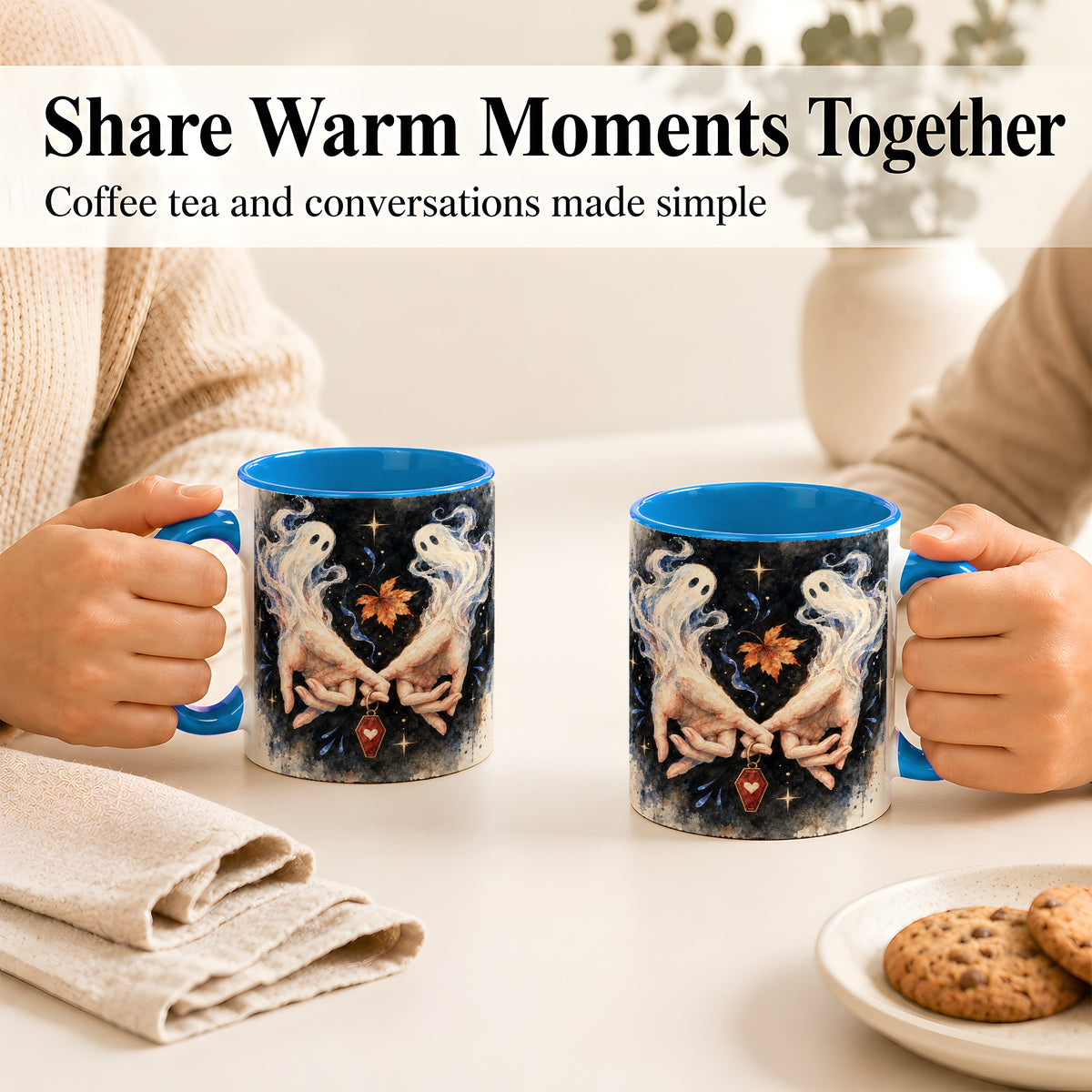 #pl[11oz|Blue] Watercolor Ghost Coffee Mug, Autumn Spirit Mug, Ceramic Cup
