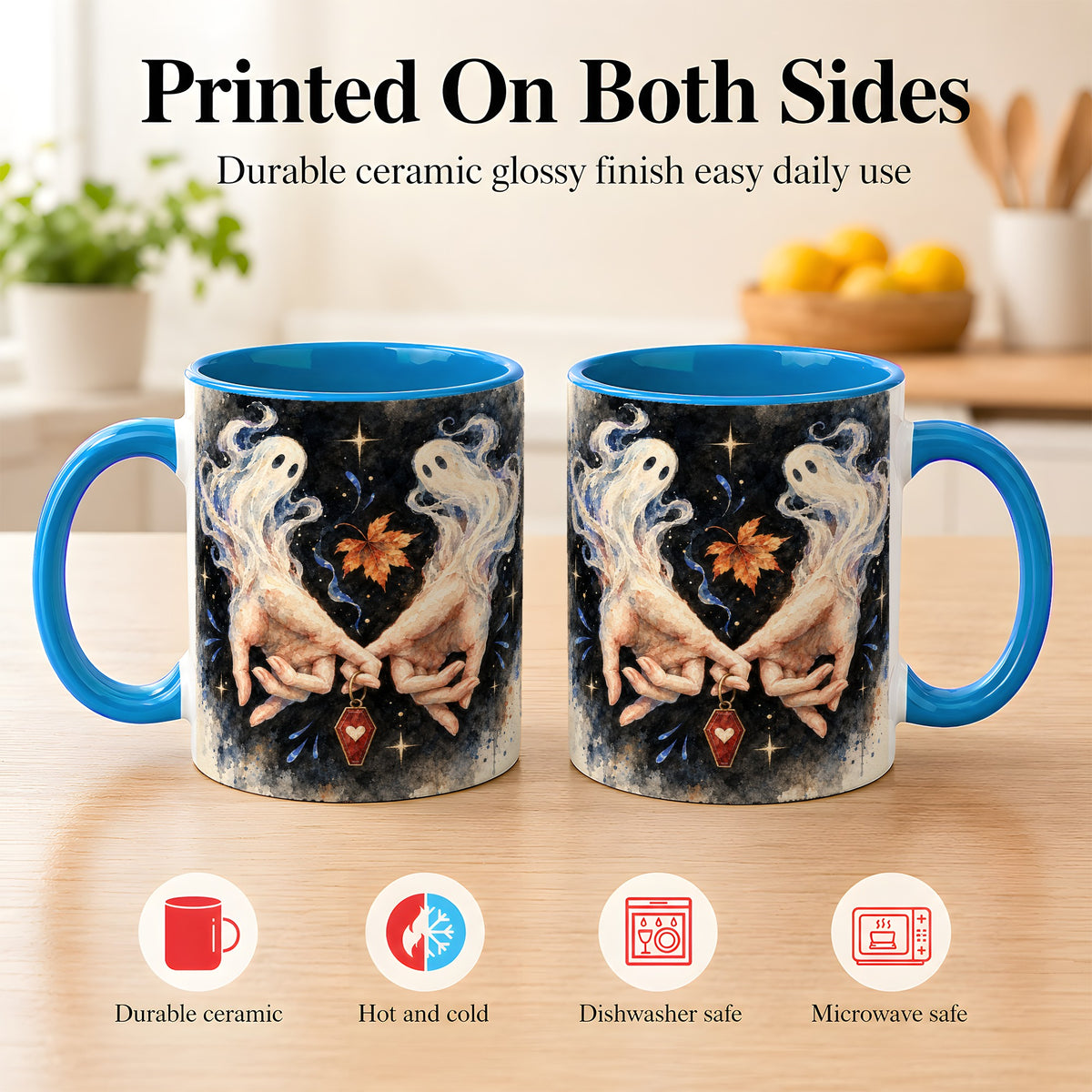 #pl[11oz|Blue] Watercolor Ghost Coffee Mug, Autumn Spirit Mug, Ceramic Cup
