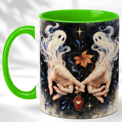 #pl[11oz|Green] Watercolor Ghost Coffee Mug, Autumn Spirit Mug, Ceramic Cup