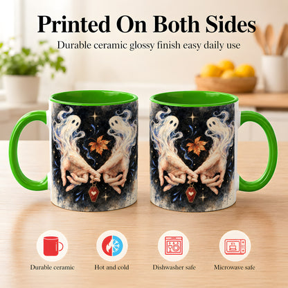 #pl[11oz|Green] Watercolor Ghost Coffee Mug, Autumn Spirit Mug, Ceramic Cup