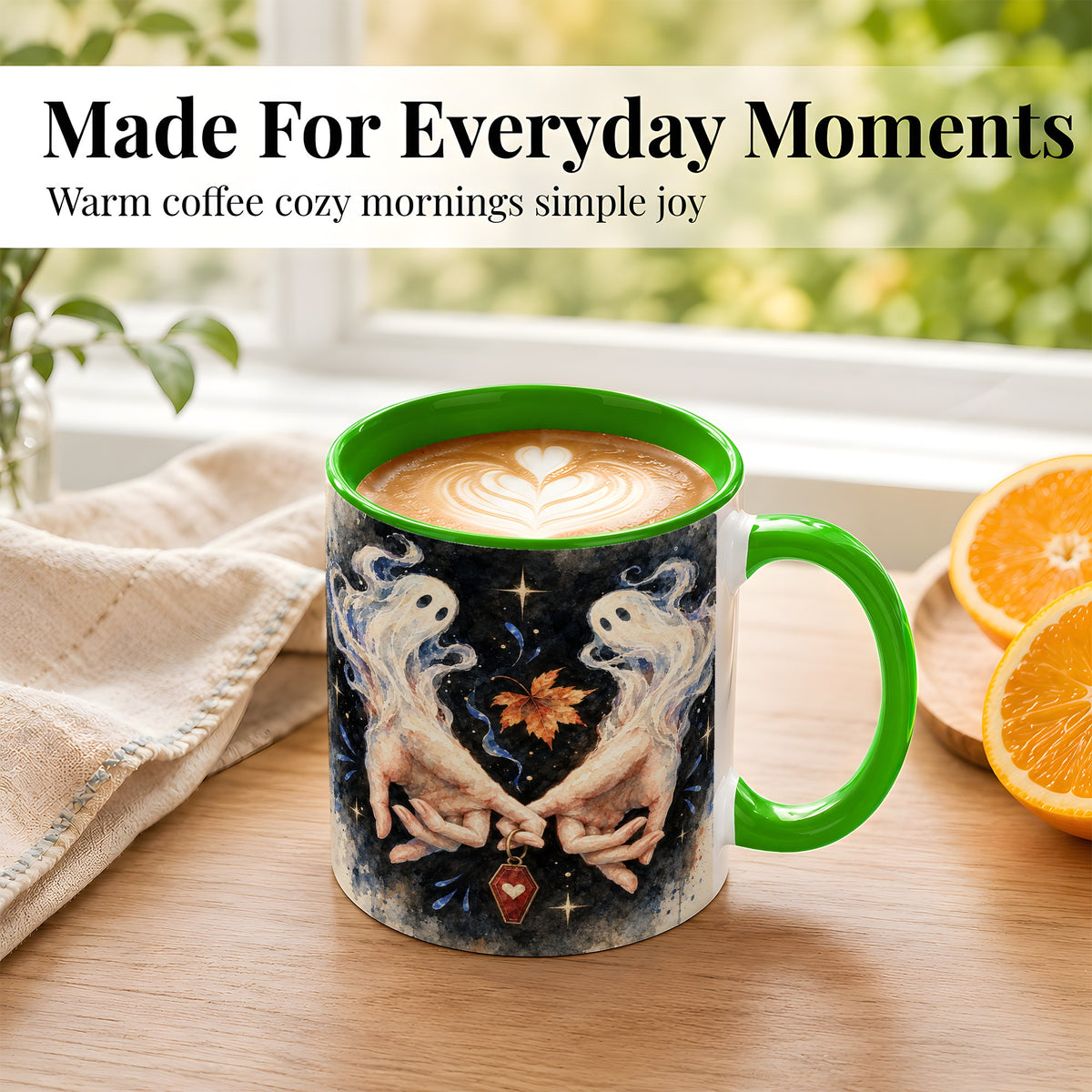 #pl[11oz|Green] Watercolor Ghost Coffee Mug, Autumn Spirit Mug, Ceramic Cup