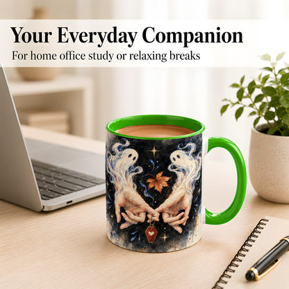 #pl[11oz|Green] Watercolor Ghost Coffee Mug, Autumn Spirit Mug, Ceramic Cup