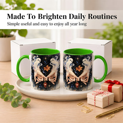 #pl[11oz|Green] Watercolor Ghost Coffee Mug, Autumn Spirit Mug, Ceramic Cup