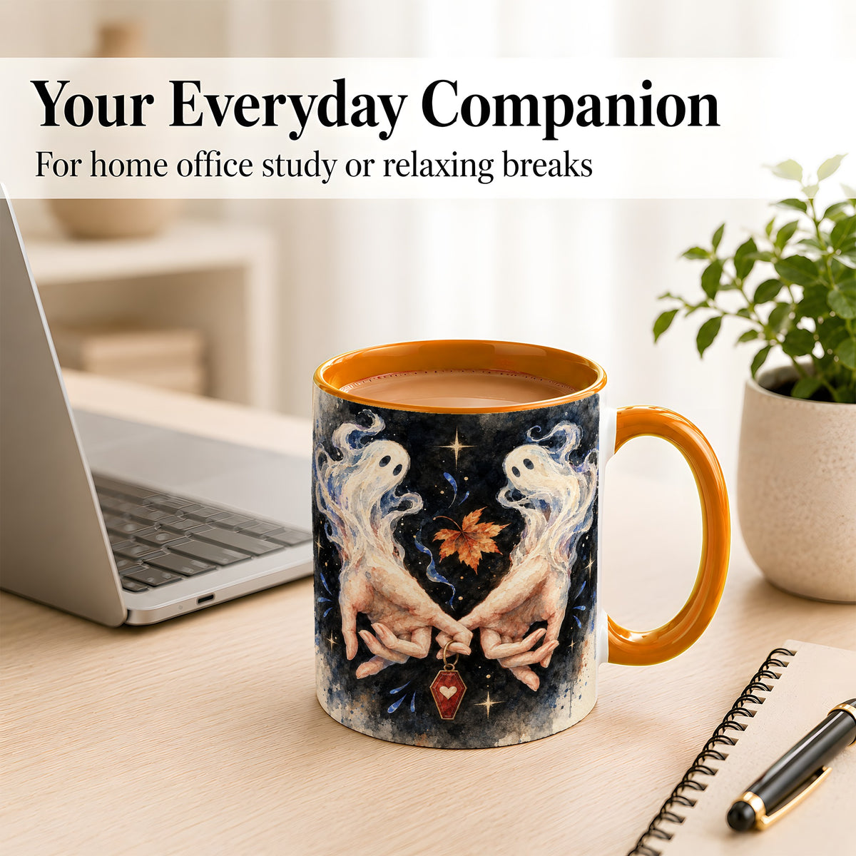 #pl[11oz|Orange] Watercolor Ghost Coffee Mug, Autumn Spirit Mug, Ceramic Cup