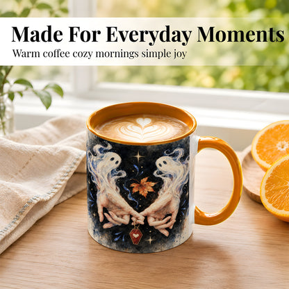 #pl[11oz|Orange] Watercolor Ghost Coffee Mug, Autumn Spirit Mug, Ceramic Cup