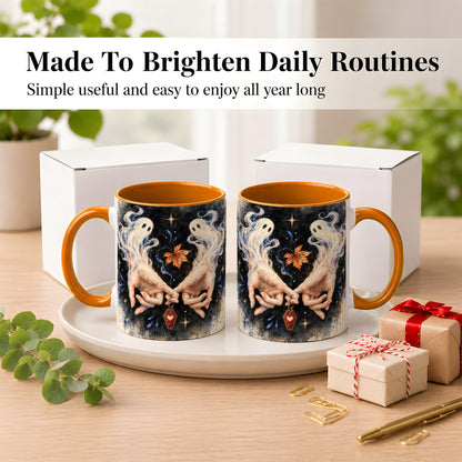 #pl[11oz|Orange] Watercolor Ghost Coffee Mug, Autumn Spirit Mug, Ceramic Cup