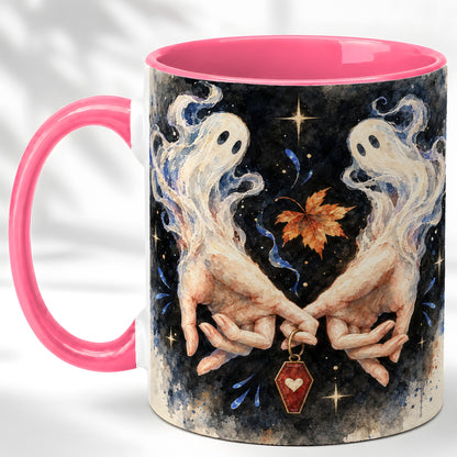 #pl[11oz|Pink] Watercolor Ghost Coffee Mug, Autumn Spirit Mug, Ceramic Cup