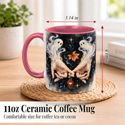 #pl[11oz|Pink] Watercolor Ghost Coffee Mug, Autumn Spirit Mug, Ceramic Cup