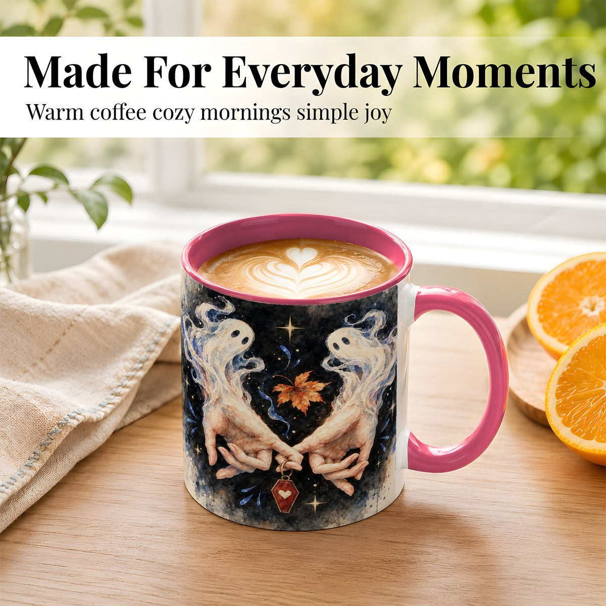 #pl[11oz|Pink] Watercolor Ghost Coffee Mug, Autumn Spirit Mug, Ceramic Cup
