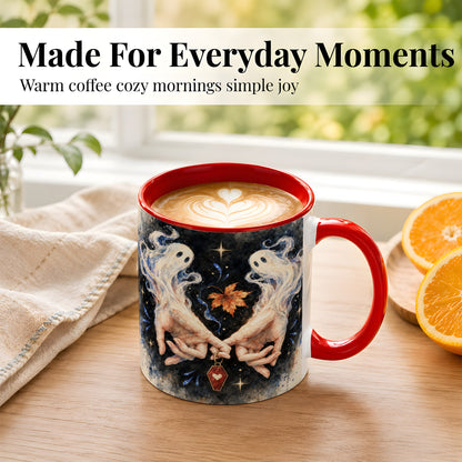 #pl[11oz|Red] Watercolor Ghost Coffee Mug, Autumn Spirit Mug, Ceramic Cup