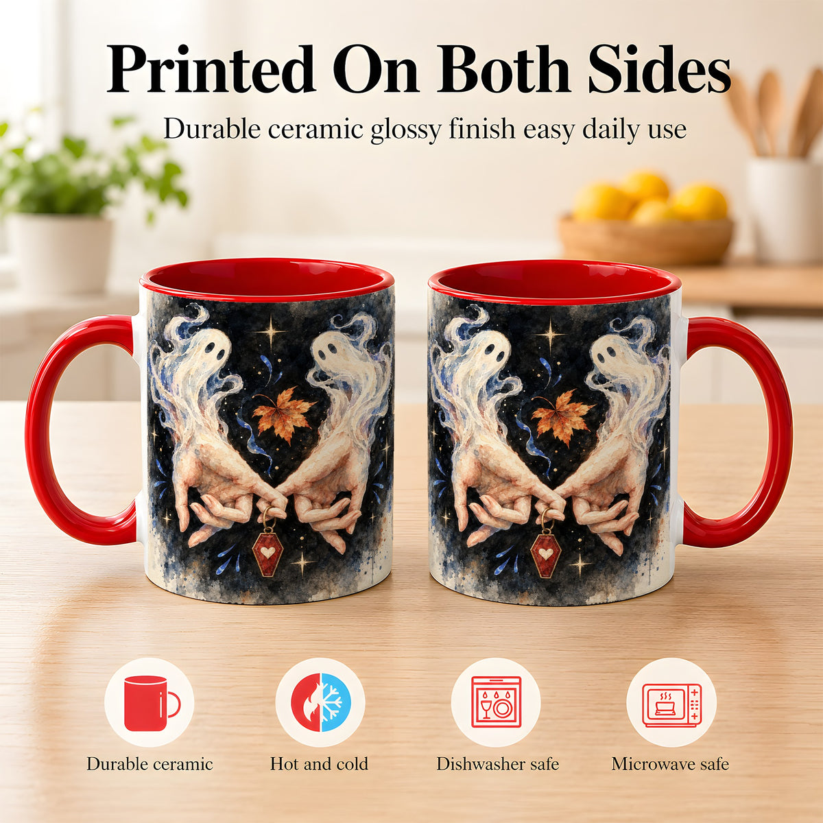 #pl[11oz|Red] Watercolor Ghost Coffee Mug, Autumn Spirit Mug, Ceramic Cup