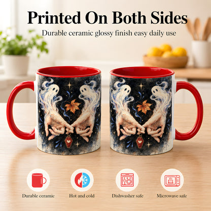 #pl[11oz|Red] Watercolor Ghost Coffee Mug, Autumn Spirit Mug, Ceramic Cup