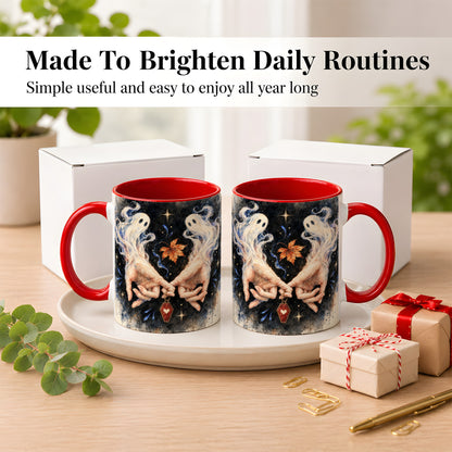 #pl[11oz|Red] Watercolor Ghost Coffee Mug, Autumn Spirit Mug, Ceramic Cup