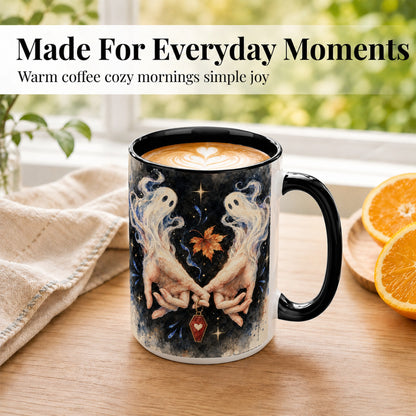 #pl[15oz|Black] Watercolor Ghost Coffee Mug, Autumn Spirit Mug, Ceramic Cup