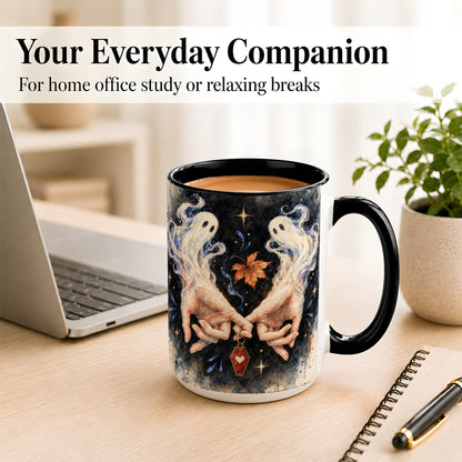 #pl[15oz|Black] Watercolor Ghost Coffee Mug, Autumn Spirit Mug, Ceramic Cup