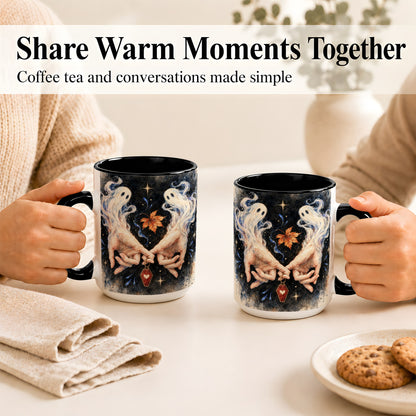 #pl[15oz|Black] Watercolor Ghost Coffee Mug, Autumn Spirit Mug, Ceramic Cup