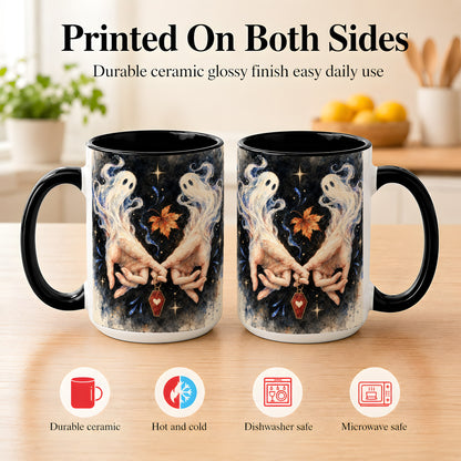 #pl[15oz|Black] Watercolor Ghost Coffee Mug, Autumn Spirit Mug, Ceramic Cup